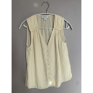 EVEREVE / XSmall / Sleeveless Blouse Button Up Ivory Cream Tank Top V Neck Light